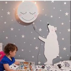 Lazer Kesim Kutup Ayısı Duvar Dekoru Bebek Odası Dekorasyonu için Sevimli Ay Çocuk Odası Duvar Sanatı