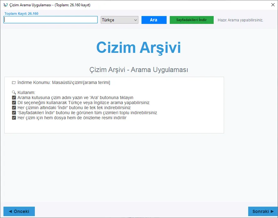 Çizim Arşivi Arama ve İndirme Uygulaması