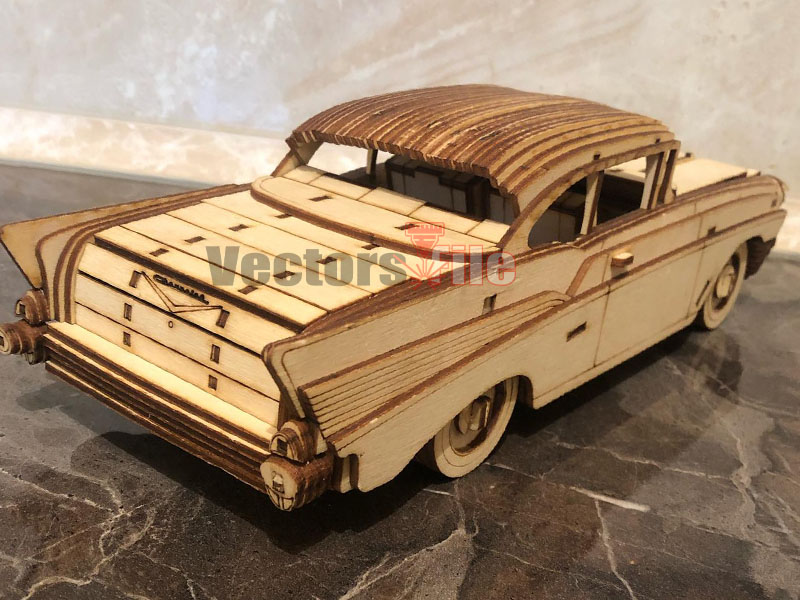 Chevrolet Bel Air 1957 Model Lazer Kesim 3D Bulmaca Oyuncak Araba