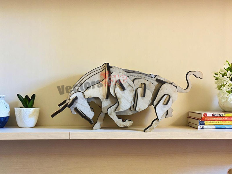 Lazer Kesim Ahşap Boğa 3D Bulmaca Oyuncak Model Kiti