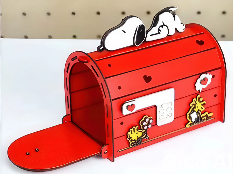 Lazer Kesim Ahşap Snoopy Posta Kutusu 3D Bulmaca Çöp Kutusu