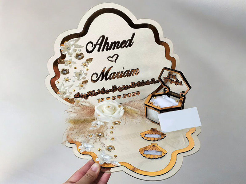 Lazer Kesimli Kişiye Özel Nişan ve Nikah Akrilik Tepsi ve Yüzük Kutusu