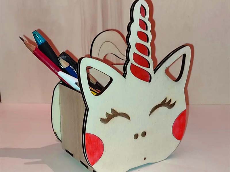Lazer Kesim Kalemlik Unicorn Masa Düzenleyici Vektör Dosyası