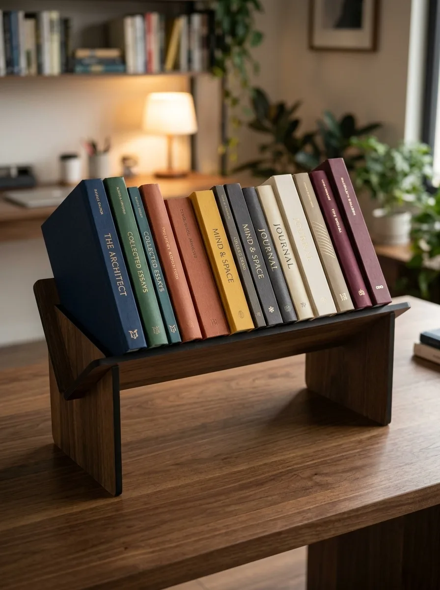 Lazer Kesim Eğimli Kitap Tutucu Masa Üstü Kitaplık DXF 7 Açı Seçeneği
