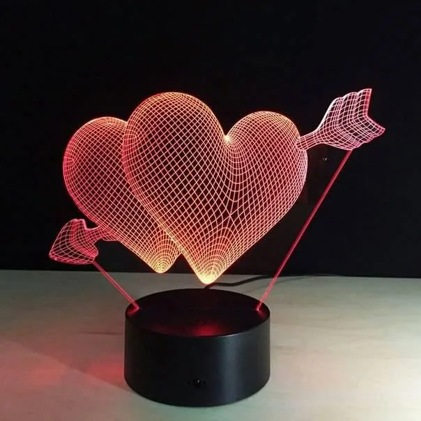 3D Oklu Kalp Gece Lambası 