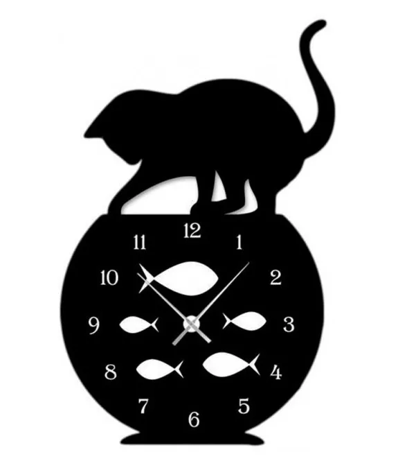 Yaramaz Kedi Balık Tankı Modern Duvar Saati Ev Dekorasyonu