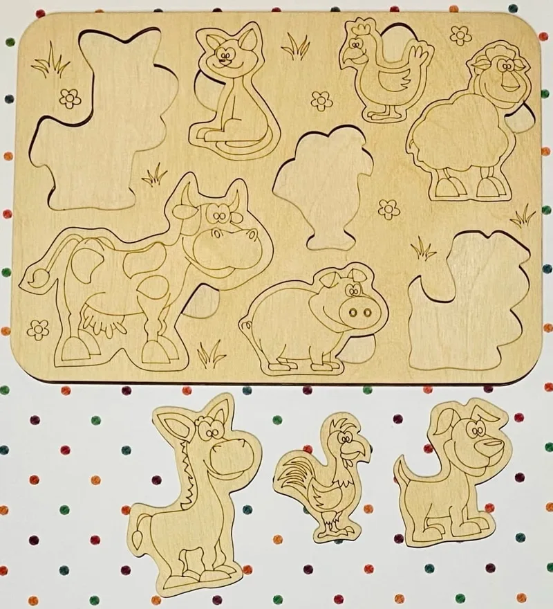 Hayvanlar Ahşap Peg Puzzle Hayvan Yapboz Tahtası