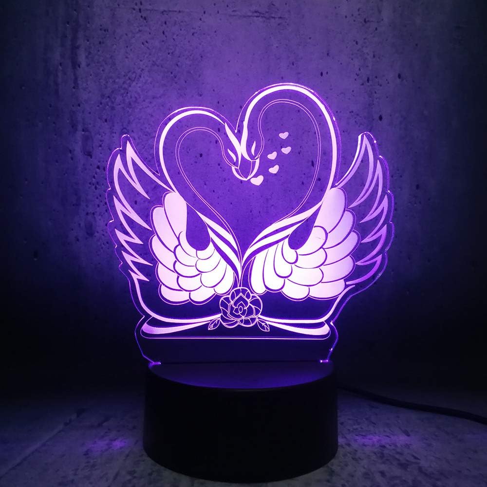 Romantik Çift Kuğu 3D İllüzyon Lambası