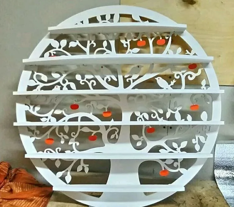 Yuvarlak Duvar Raf Ağaç Ve Kuşlar
