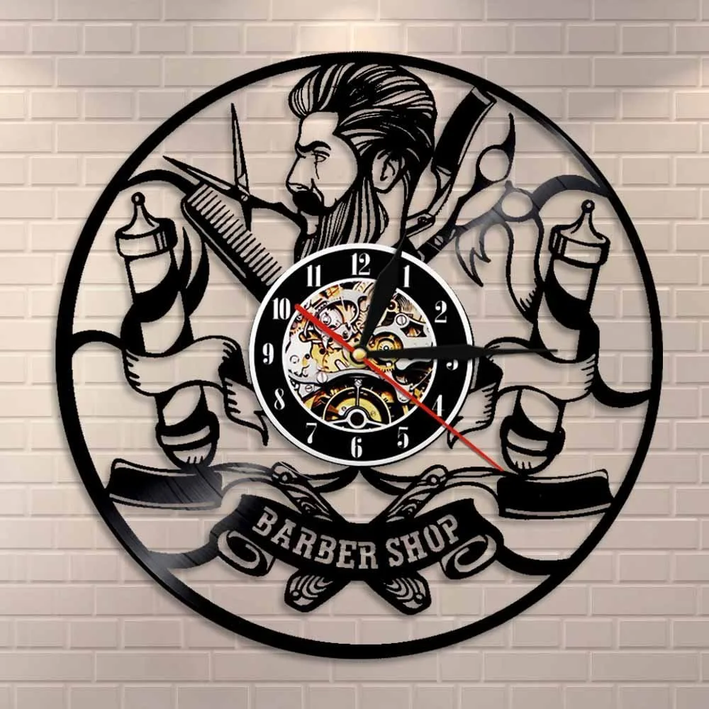 Hipster Kuaför Vinil Kayıt Duvar Saati