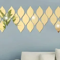 Lazer Kesim Akrilik Ayna Duvar Çıkartmaları Vintage Oval Yaprak Su Damlası Tasarımı