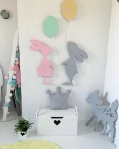 Lazer Kesim Tavşan Balonlu Çocuk Odası Dekorasyonu