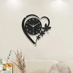Lazer Kesim Akrilik Kalp Şeklinde Duvar Saati