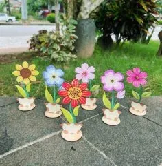 Lazer Kesim 3D Ahşap Çiçekler Çocuklar İçin Boyanacak Bahar El Sanatları
