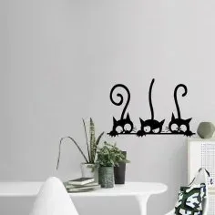 Lazer Kesim Üç Siyah Kedi Duvar Stickerı