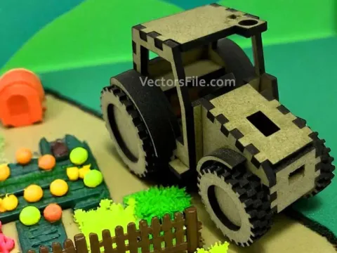 Lazer Kesim Ahşap Traktör 3D Bulmaca Model Seti
