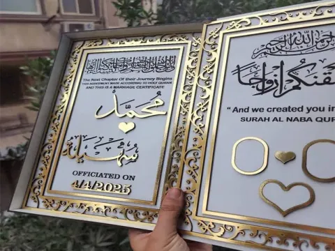 Lazer Kesim Kişiselleştirilmiş Evlilik Sertifikası Kutusu Nikah Başparmak Defteri Tasarımı