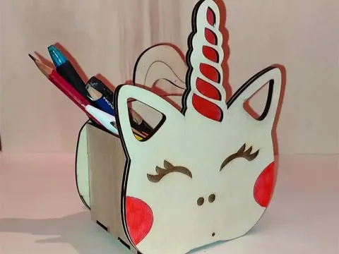 Lazer Kesim Kalemlik Unicorn Masa Düzenleyici Vektör Dosyası