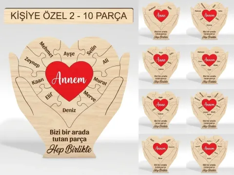 Ellerde Kalp Puzzle Anne Plaketi DXF Lazer Kesim 9 Model