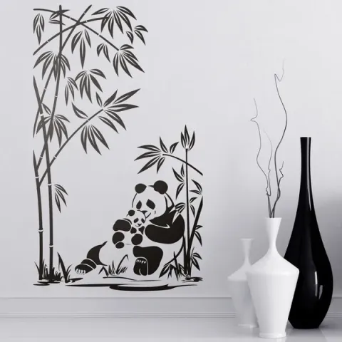 Anne ve Yavru Panda Bambu Duvar Dekor 