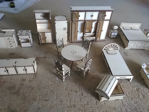 Ahşap Dollhouse Mobilya Takımı