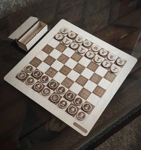 Ahşap Satranç Tahtası Ve Parçaları
