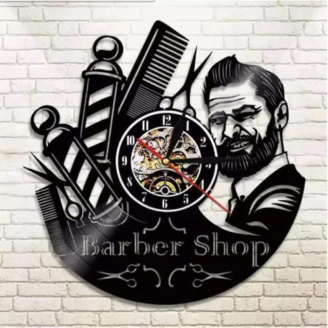 Berber Dükkanı Logo Vinil Kayıt Duvar Saati