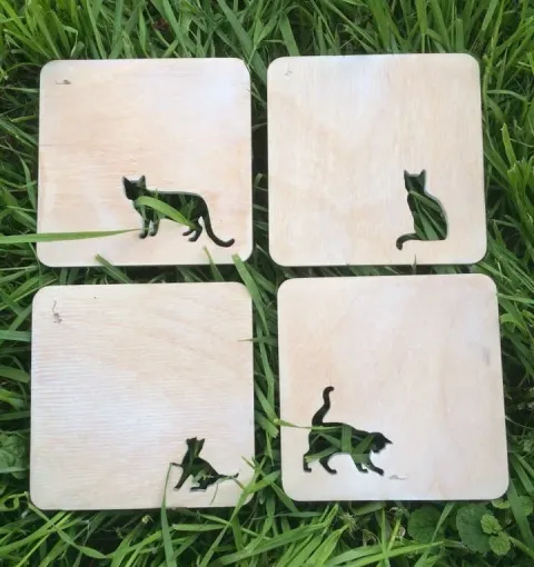 Ahşap Kedi Bardak Altlığı