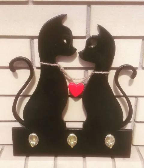 Kedi Çift Tuşlu Askı Duvara Monte Askı